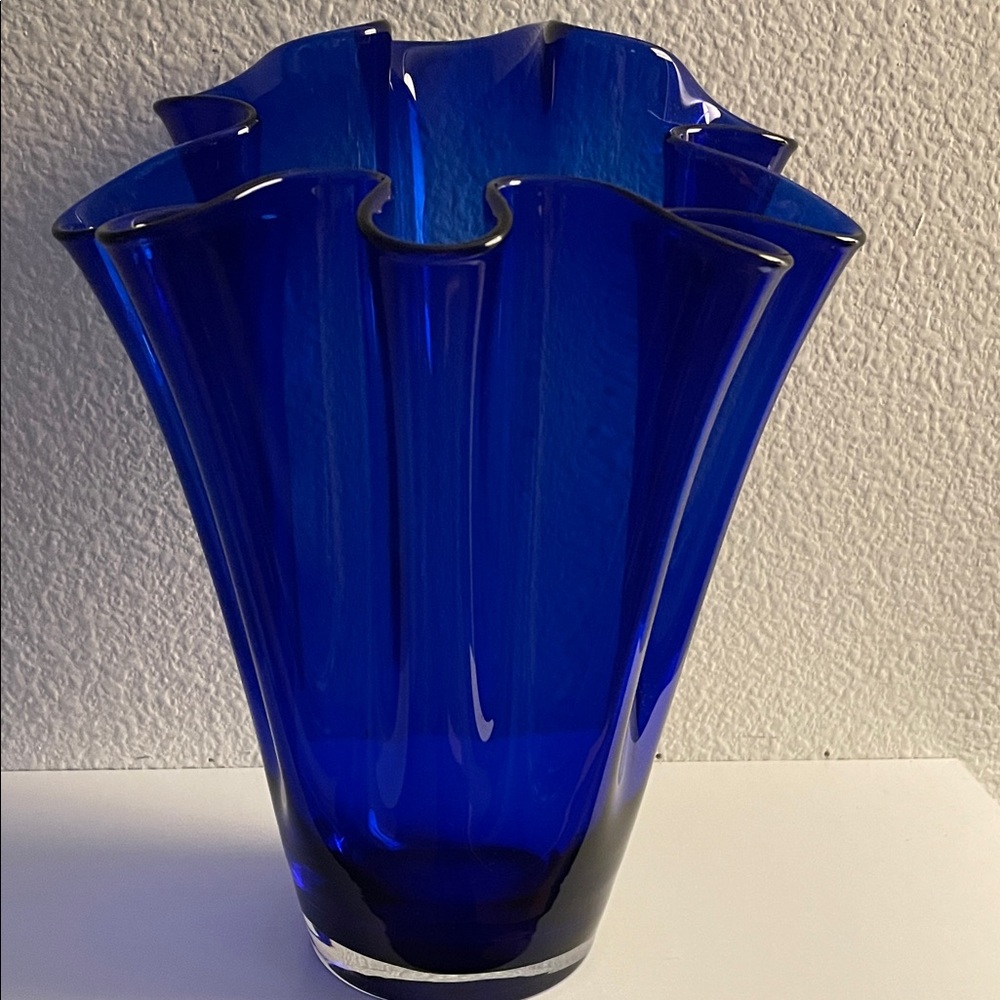 Murano Style Cobalt Blue Handkerchief Glass Vase